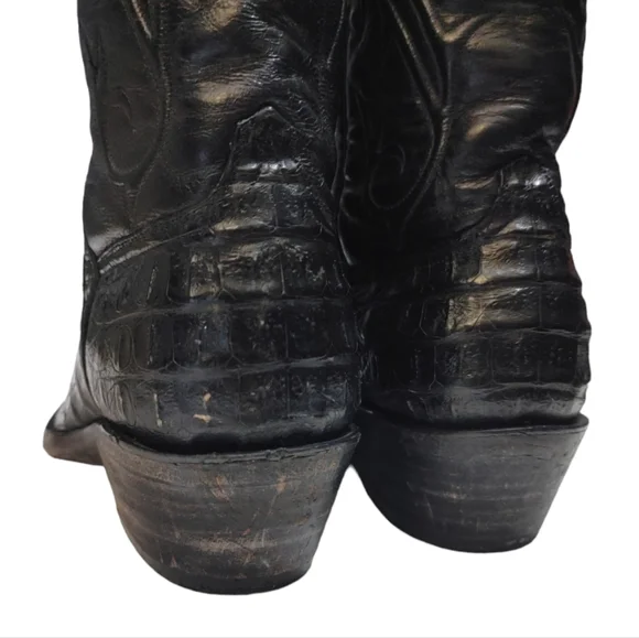 Black Jack Black Caimen Belly Leather Classic Western Cowboy Boots Mens Size 6 - Picture 10 of 15